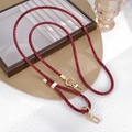 Adjustable burgundy snakeskin leather phone strap with gold lobster clasps and hardware - Snake Pattern Leather Adjustable Crossbody Chain Red (K5831)