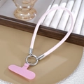 Dragonne de téléphone en cuir tressé rose avec anneau argenté et tampon de connexion - Rose