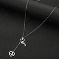 Silberne Edelstahl-Stethoskop- und Herzschlag-Lariat-Halskette für Damen - Stahlfarben