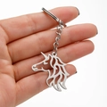 Minimalist stainless steel unicorn head silhouette keychain with a polished silver finish - Hollow Unicorn Style (K033)