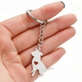 Portachiavi minimalista in acciaio inox argento con silhouette di cane e cuore cavo - 008