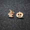 Asymmetrische gouden Halloween oorknopjes met pompoen en spook van roestvrij staal - Spook Pompoen (156) / Roségoud