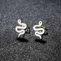 Polished stainless steel snake stud earrings with minimalist S-shaped geometric curves - 274 Steel Color