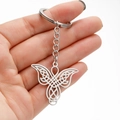 Silver stainless steel keychain with Celtic knot angel pendant on a metal ring - Butterfly Angel Style (054)
