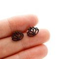 Matte black hollow lotus flower earrings in stainless steel for women with geometric design - 306 Hollow Lotus Style / Black