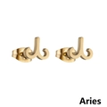 Minimalist golden Aries zodiac symbol stud earrings with polished finish and butterfly backs - Aries-Gold