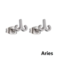 Minimalist silver Aries zodiac stud earrings in brushed stainless steel finish - Aries-Steel