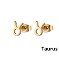 Minimalist gold stainless steel Taurus zodiac stud earrings with butterfly backs - Taurus-Gold