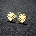 Minimalist 10mm palm leaf stud earrings in 18k gold plated stainless steel design - Gold