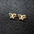 Minimalist butterfly-shaped earrings in gold-plated stainless steel with hollow design - 265 Gold