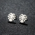 Minimalist stainless steel monstera leaf stud earrings with hollow design for women - Steel