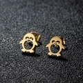 Boucles d'oreilles pingouin dorées avec design ajouré en forme de cœur en acier - Forme de Manchot (380) / Or