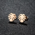 Minimalist 18k gold plated stainless steel monstera leaf stud earrings for women - Rose Gold