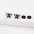 Matte black butterfly stud earrings in stainless steel with elegant hollow design - 265 Black