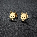 Boucles d'oreilles tête de loup en acier inoxydable avec finition dorée pour hommes et femmes - Forme Tête de Loup (383) / Or