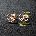 Roségouden hartvormige oorknopjes met bergsilhouet, afmeting 10 mm hoogte en 12 mm breedte - Hart Berg (150) / Roségoud