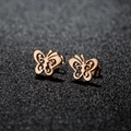 Hollow-out butterfly stud earrings in rose gold finish on a black textured background - 267 Rose Gold