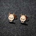 Boucles d'oreilles tête de loup en acier inoxydable doré avec détails évidés polis - Forme Tête de Loup (383) / Or rose