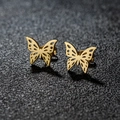 Minimalist hollow butterfly stud earrings in gold finish against a black textured background - 268 Gold