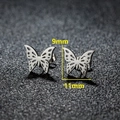 Minimalist silver butterfly stud earrings with hollow design and 11mm width dimensions - 268 Steel Color