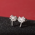 Macro detail of laser-cut dandelion stud earrings in polished silver stainless steel - Steel