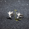 Detail view of star-shaped stainless steel earrings showing dimensions 11mm by 9mm - 648 Steel Color (Four-Pointed Star)