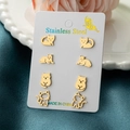 Set di 4 paia di graziosi orecchini a lobo a forma di gatto in acciaio inox dorato - Silhouette Gatto Minimalista Oro (023 Oro)