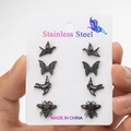 Zwarte roestvrijstalen oorknoppen set met kraanvogel vlinder vogel en bijen motieven - Dieren Serie Collectie / Zwart