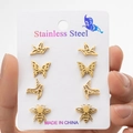 Set van 4 paar gouden roestvrijstalen oorbellen met kraanvogel vlinder vogel en bij motieven - Dieren Serie Collectie / Goud