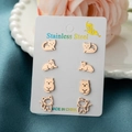 Set di quattro graziosi orecchini a lobo gatto in acciaio inossidabile oro rosa su carta - Silhouette Gatto Minimalista Oro Rosa (023 Oro Rosa)