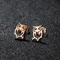 Polished rose gold stainless steel owl stud earrings with elegant hollowed-out metal design - 272 Rose Gold