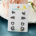 Set di quattro paia di orecchini a lobo a forma di gatto in acciaio nero e inox - Contorno Gatto Carino Nero (028 Nero)