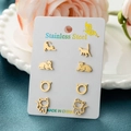 Set di 4 paia di orecchini a lobo a forma di gatto in acciaio inossidabile dorato - Contorno Gatto Carino Oro (028 Oro)