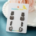 Set di orecchini a lobo a forma di gatto in acciaio inossidabile nero in quattro design - Design Gatto Elegante Nero (047 Nero)