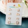 Set di 4 paia di orecchini a lobo gatto in acciaio inossidabile oro rosa in varie pose - Contorno Gatto Carino Oro Rosa (028 Oro Rosa)