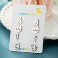 Set di orecchini a gatto in acciaio inossidabile con quattro paia di motivi animali - Design Gatto Elegante Argento (047 Colore Acciaio)