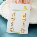 Set di quattro paia di orecchini a lobo a forma di gatto in acciaio inossidabile - Design Gatto Elegante Oro (047 Oro)