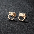 Polished gold stainless steel owl stud earrings with hollow design on black background - 273 Rose Gold