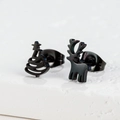 Asymmetric black stainless steel Christmas reindeer and tree stud earrings for women - Christmas Tree and Reindeer Design (141) / Black