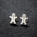Boucles d'oreilles bonhomme de pain d'épices en acier inoxydable poli pour Noël - Bonhomme de Pain d'Épices (399) / Acier