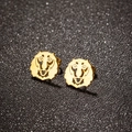 Golden lion head stud earrings with intricate hollow design and polished metallic finish - Lion Head Shape (687) / Gold