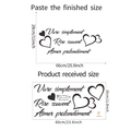 Detail showing the French inspirational quote wall sticker dimensions and layout design - French Slogan Heart Style