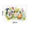 Detailed watercolor rooster and hens wall sticker with 60x40cm dimension layout - Watercolor Poultry Pastoral Grass Style (FX-E203) / Medium