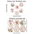 Detailansicht hexagonaler Wandsticker mit rosa Blumenmotiven und Maßangaben im Set - Rosa Blumen Hexagon Stil (FX-C191印)
