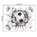 3D soccer wall sticker with broken wall effect showing 50cm x 40cm product dimensions - Soccer Style (1487印)