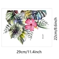 Detail von tropischen Monstera-Blättern und rosa Hibiskus-Blumen-Wandaufkleber - Tropischer Pflanzenstil (M-237)