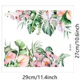Macro detail of tropical watercolor wall stickers with monstera leaves and pink flowers - Tropical Plants (M-243)