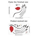 Detailed size chart showing the 47x48cm layout and 60x30cm sheet for red lips wall decal - 30x60cm
