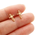 Boucles d'oreilles clous en acier inoxydable doré avec motif ajouré géométrique - Or