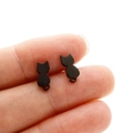 Minimalist black stainless steel cat silhouette stud earrings with curled tail hooks - Black Cat